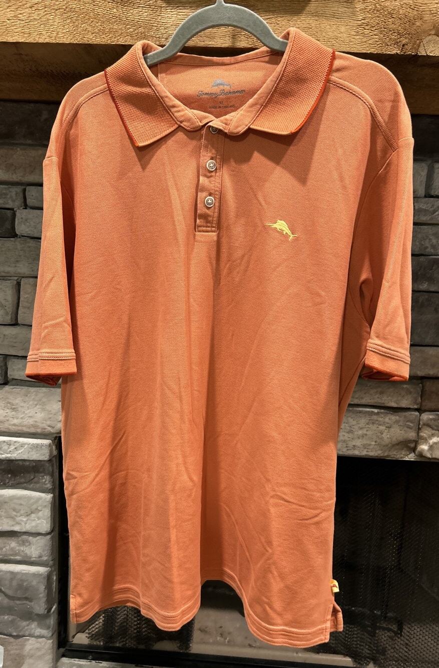 Mens TOMMY BAHAMA Orange Short Sleeve Polo Shirt Size XL Marlin Logo *C8